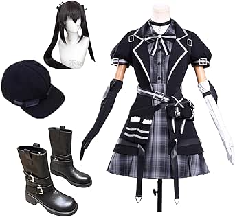 Cosplay costume set showing the dress plus hat, wig, gloves, and boots displayed together.