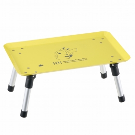 Yellow LOGOS small portable table with four metal legs and a printed character on the tabletop.