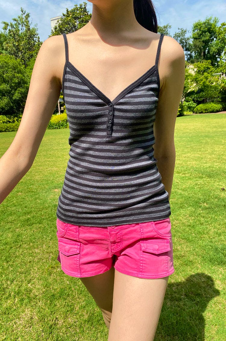 Front view of the Lorene Striped Tank worn by a model standing on grass.