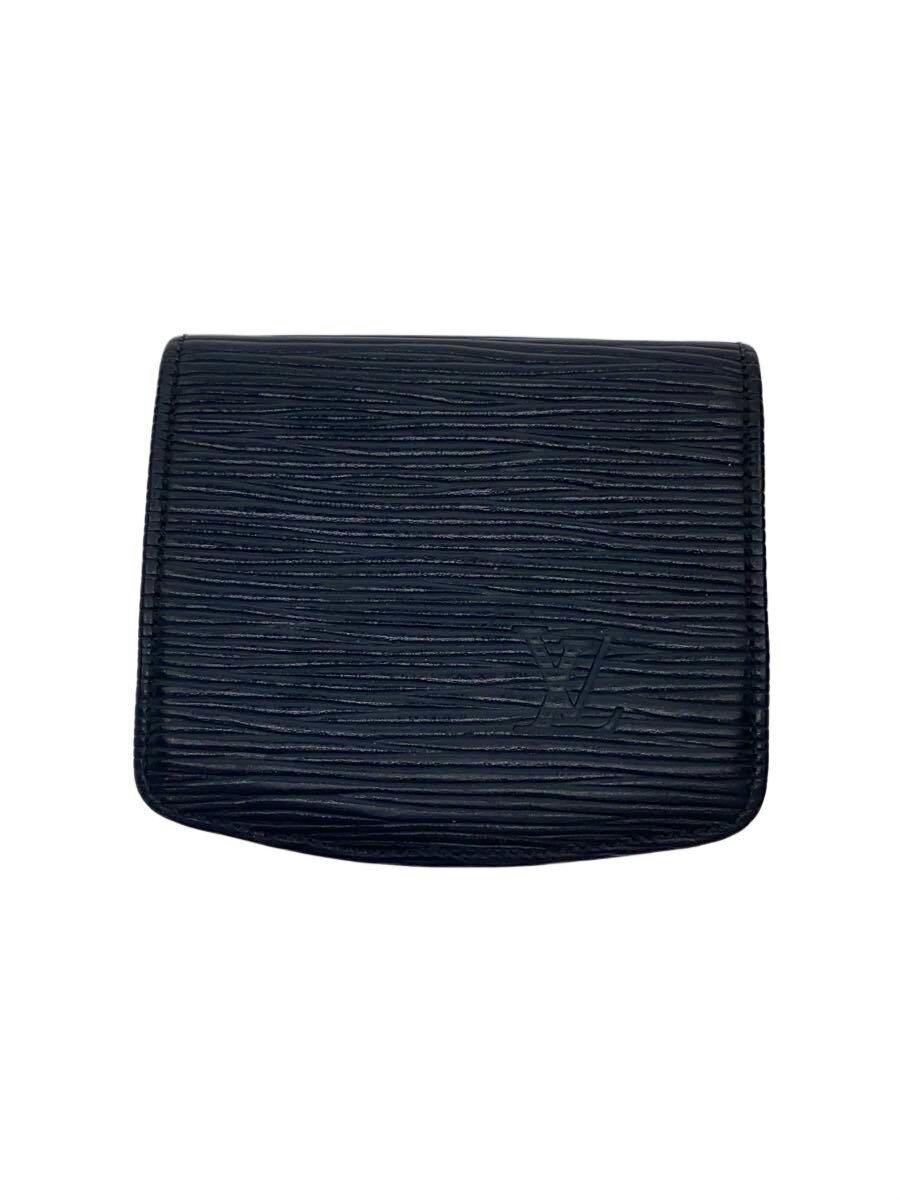 Front exterior of a black Louis Vuitton Epi leather wallet showing the textured surface and embossed LV logo.