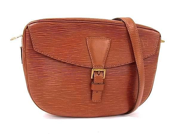 Front view of the LOUIS VUITTON Epi Kenya brown shoulder bag showing the buckle flap and long strap.