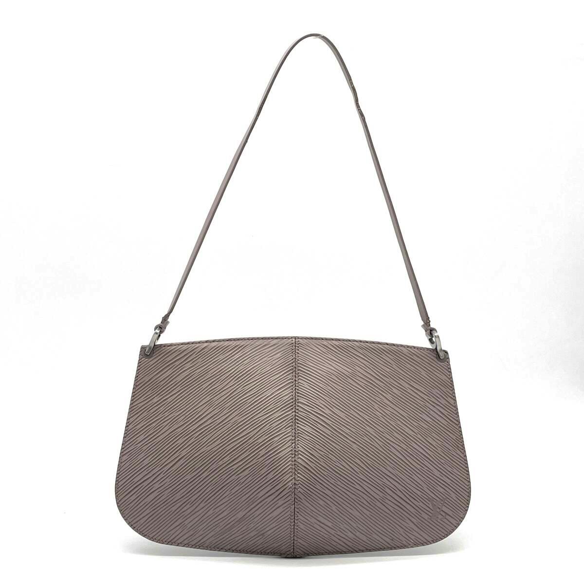 Front view of the Louis Vuitton Epi Pochette Demi Lune accessory pouch one-shoulder handbag showing the textured exterior and shoulder strap on a white background.