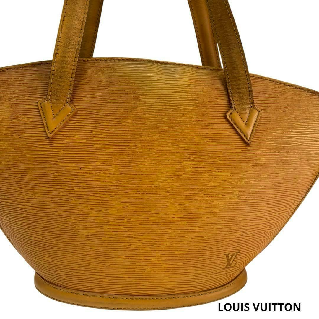 Front view of a tan Louis Vuitton Epi Saint-Jacques handbag showing textured Epi leather, handles, and a small LV logo.