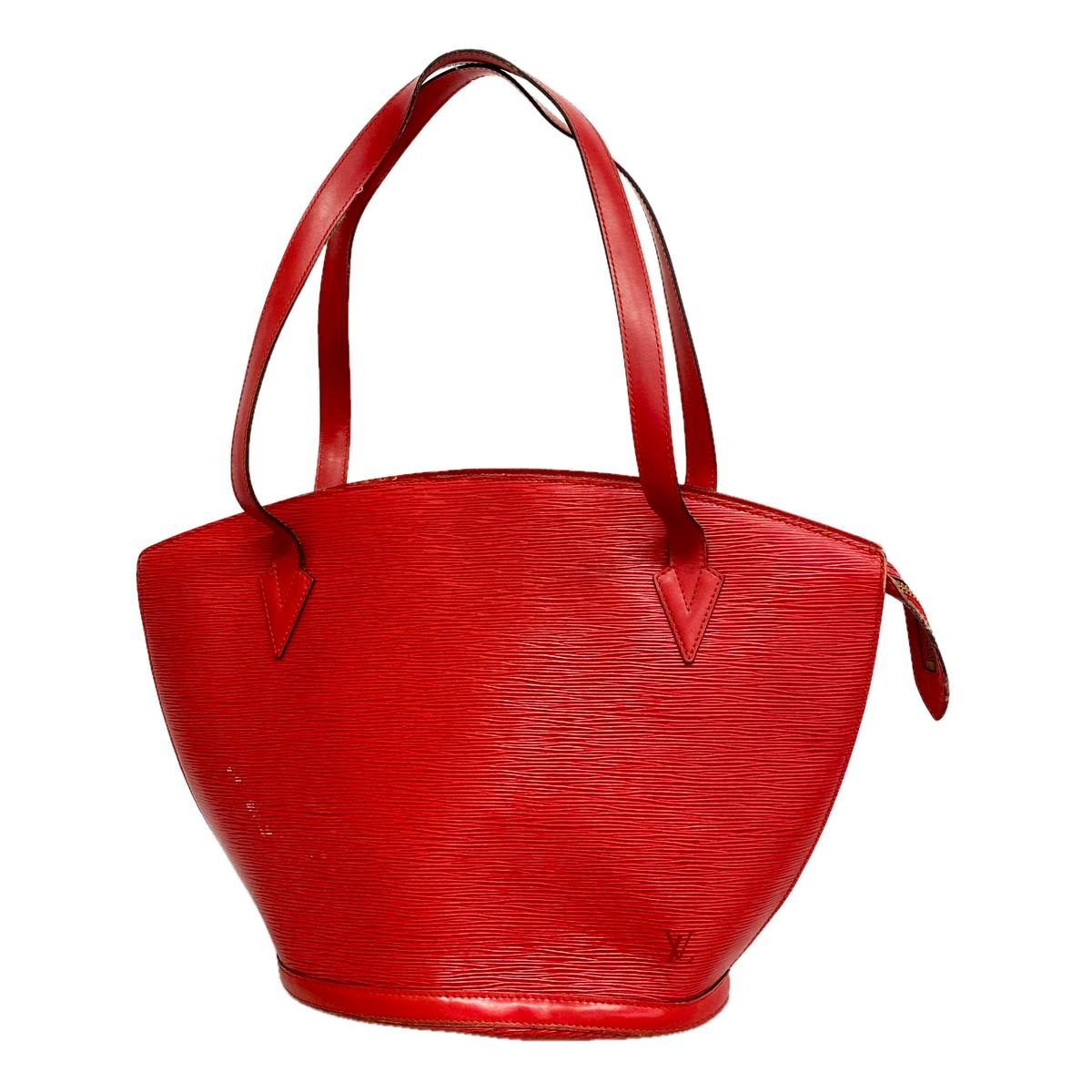 Front view of the Castilian red Louis Vuitton Epi shoulder bag (M52267) with double shoulder straps on a white background.