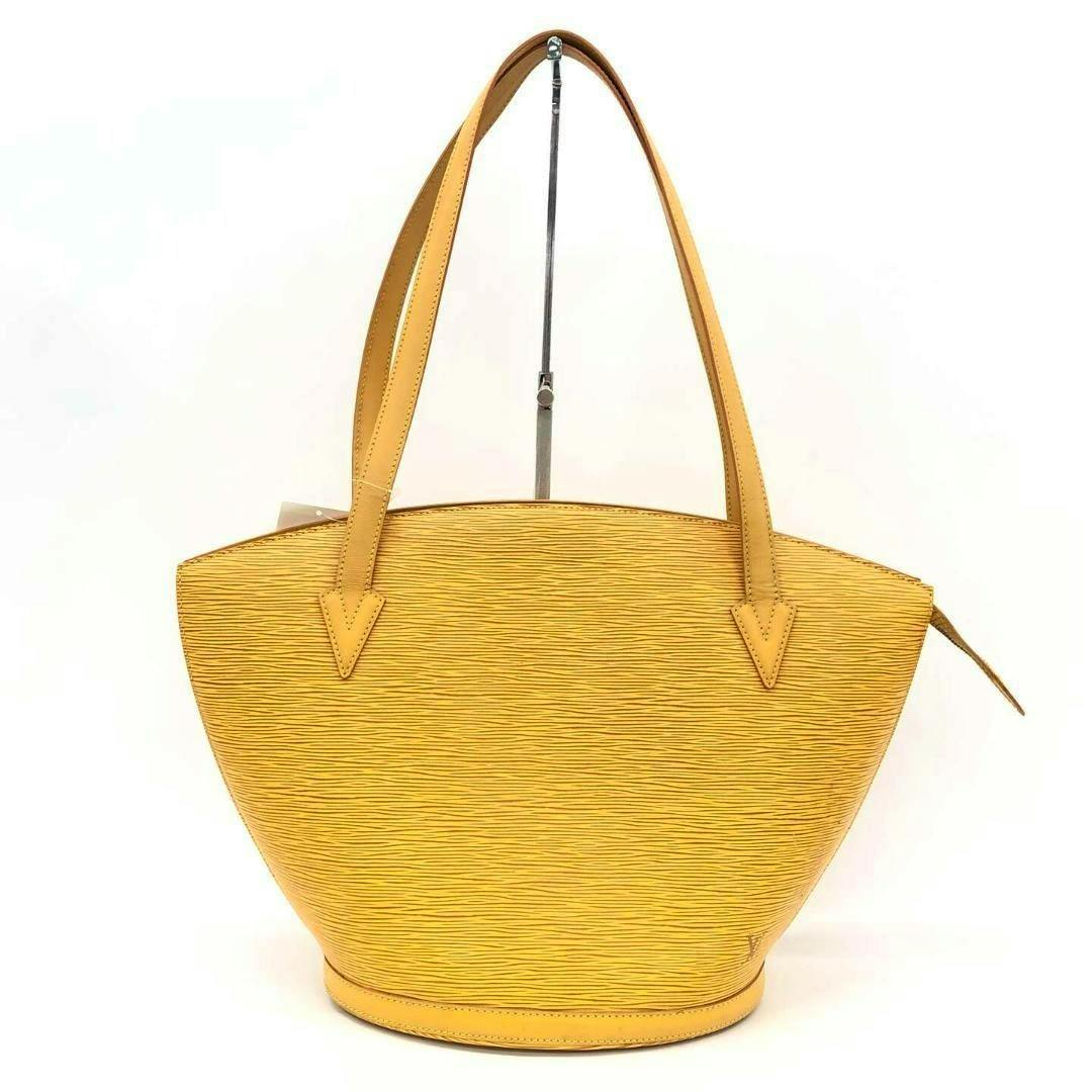 Front view of a yellow Louis Vuitton Epi Sanjack shopping bag (model M52269) shown against a white background.
