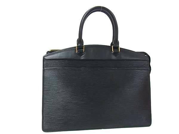 Front view of a black LOUIS VUITTON Epi Riviera men's leather handbag with dual top handles.