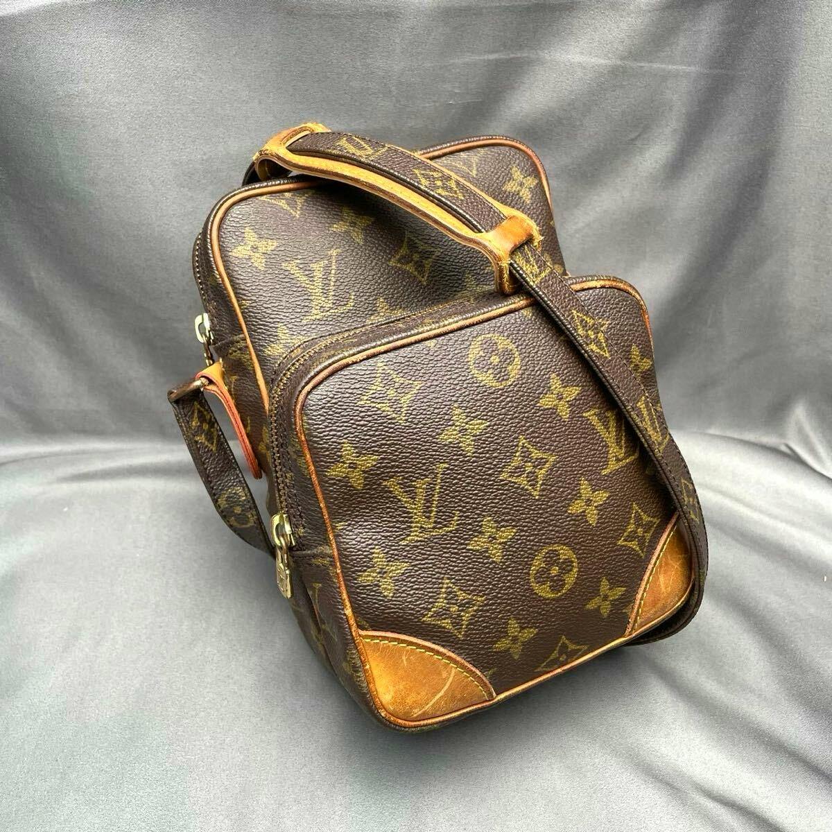 Front and side view of the Louis Vuitton Monogram Amazon M45236 shoulder bag showing the monogram pattern and leather trim.