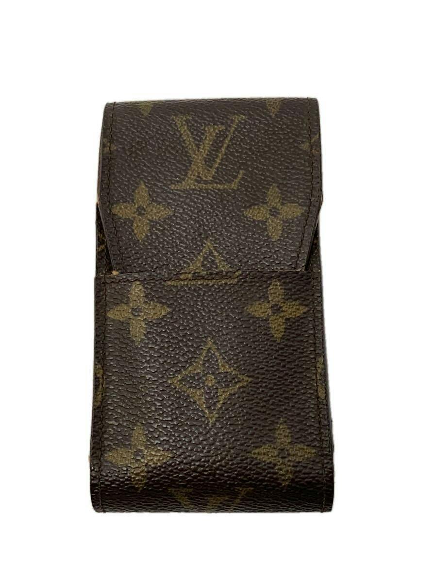 Front exterior of the Louis Vuitton brown monogram leather cigarette case on a white background.