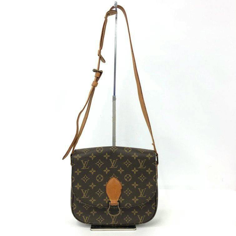Front view of the Louis Vuitton monogram canvas shoulder bag with leather strap displayed on a white background.
