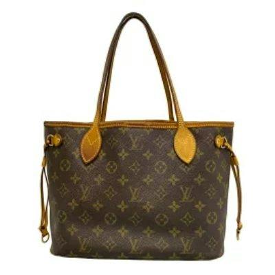Front view of a LOUIS VUITTON ネヴァーフルPM tote bag showing monogram canvas and leather shoulder straps.