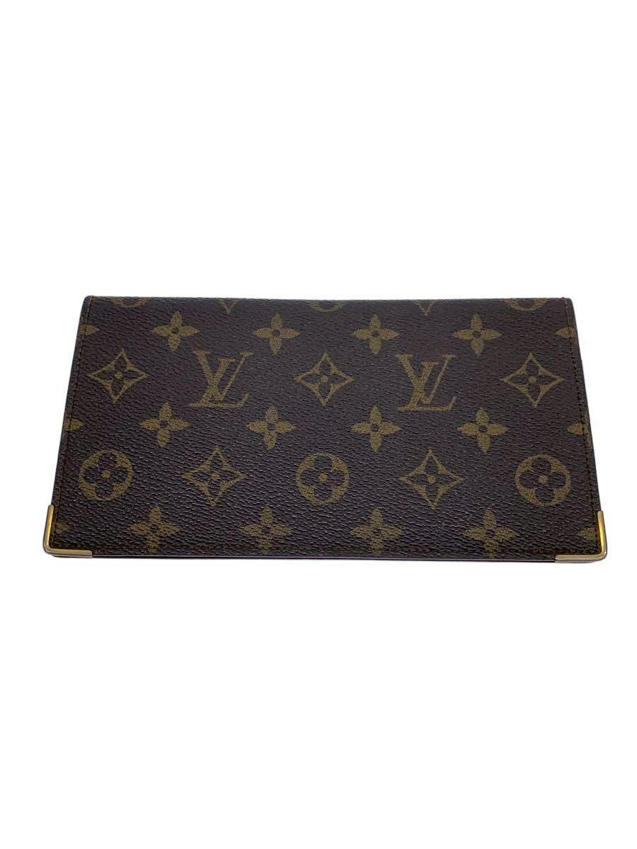 Front exterior of the Louis Vuitton monogram canvas wallet showing the rectangular shape and metal corner hardware.