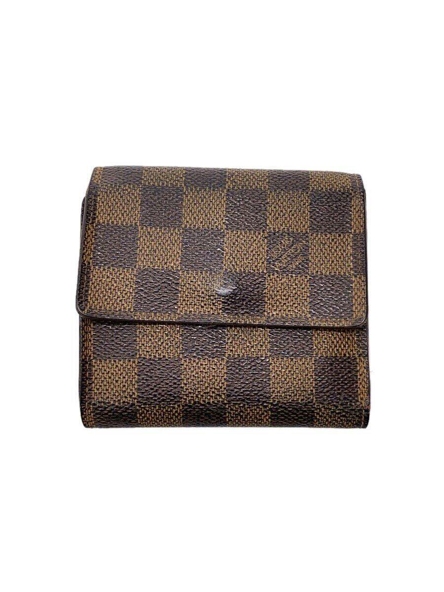 Front view of the Louis Vuitton Damier Ebene brown men's wallet showing the checkered exterior.