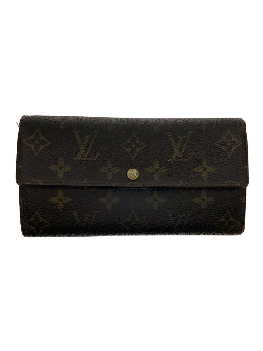 Front exterior view of the LOUIS VUITTON Portefeuille Sarah brown monogram canvas women's wallet.