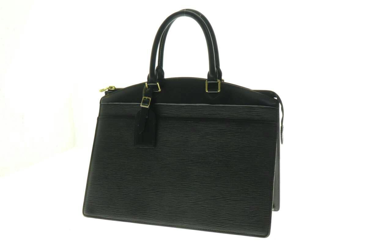 Front view of a black Louis Vuitton Epi Riviera business handbag with top handles.