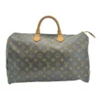 A Louis Vuitton Monogram Speedy 40 bag shown from the front with top handles.