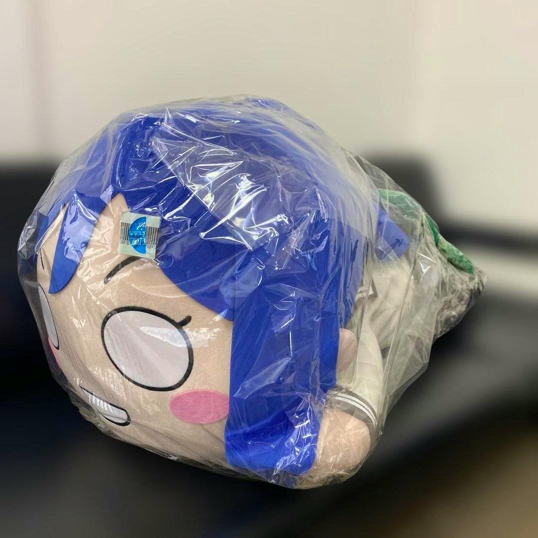 A Matsuura Kanan (Love Live! Sunshine!!) large nesoberi plush wrapped in clear plastic lying on a table.