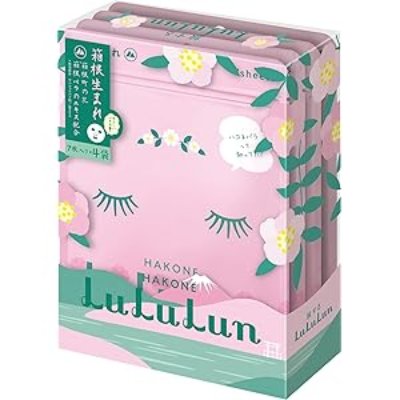 Pink Lululun face mask pack packaging with floral decorations and closed-eye graphics.
