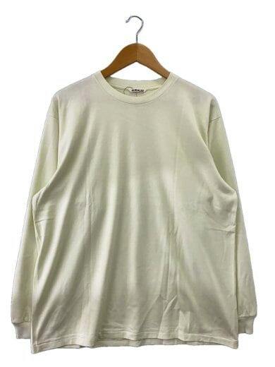 Front view of a long-sleeve cotton T-shirt in pale green hung on a wooden hanger against a white background.