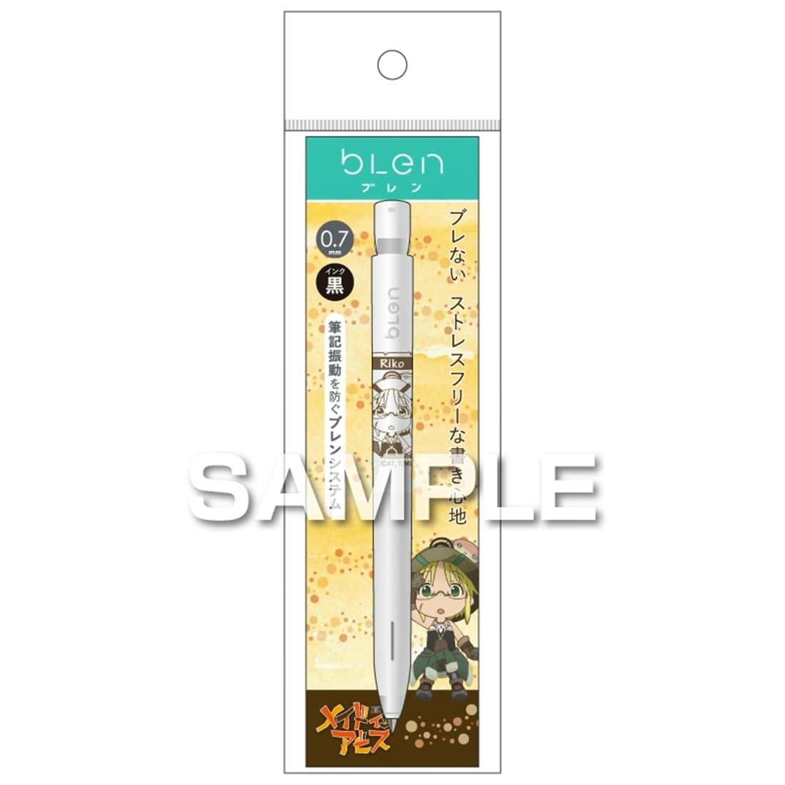 Packaged Made in Abyss ballpoint pen labeled “Riko” showing the white pen and chibi Riko artwork in its backing card.