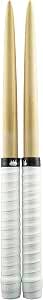 Pair of Maibachi Minamitori Bo 15.3-inch drum sticks with white wrapped grips and natural wood tips.