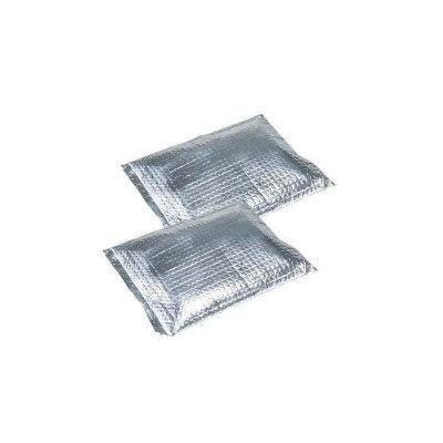 Two silver rectangular cooling packs for a Makita rechargeable fan jacket shown on a white background.