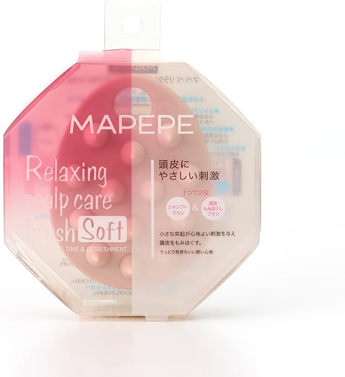Packaged MAPEPE Relaxing Sculpting Care Brush (Soft) in clear plastic octagonal packaging with the pink brush visible.