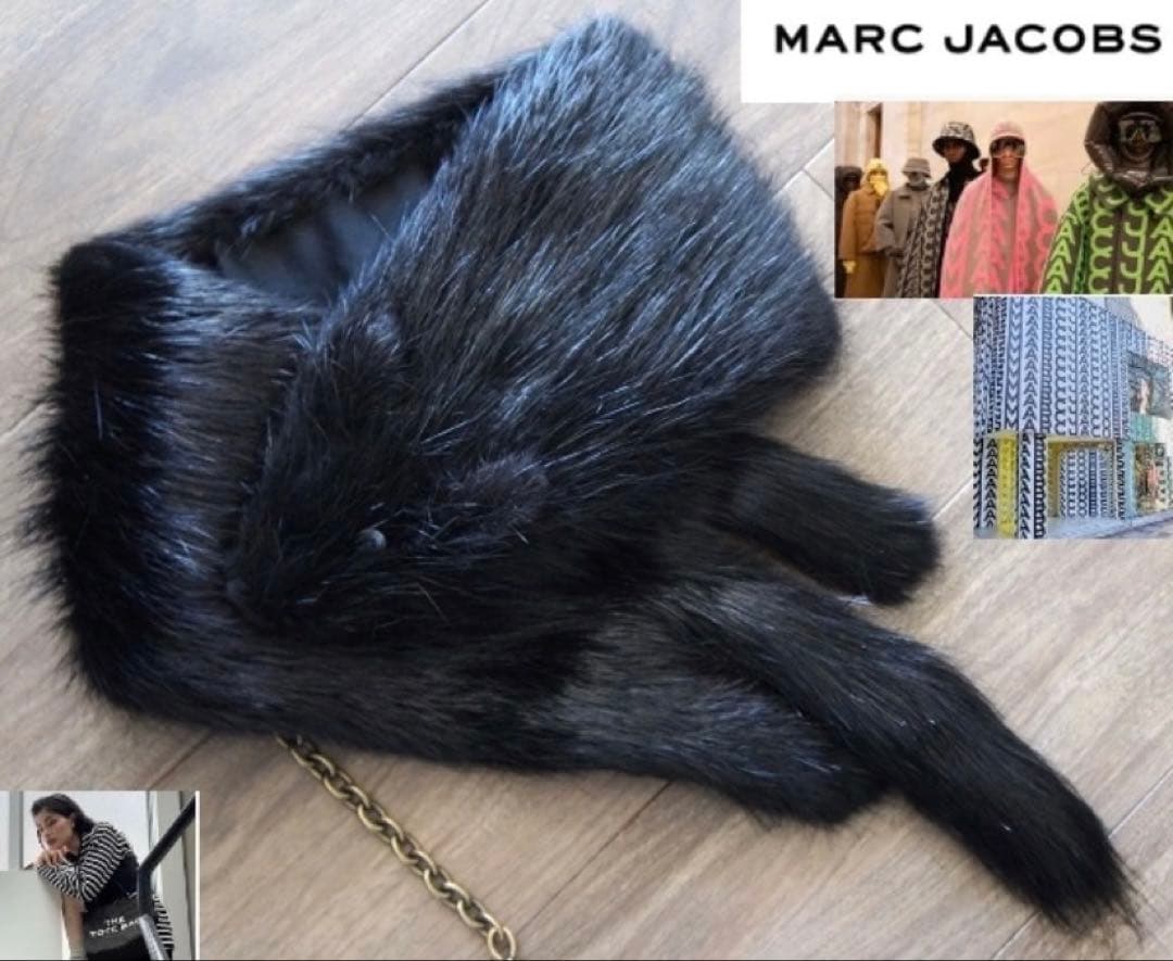 Dark nutria fur scarf (Marc Jacobs) laid flat on a wooden floor.