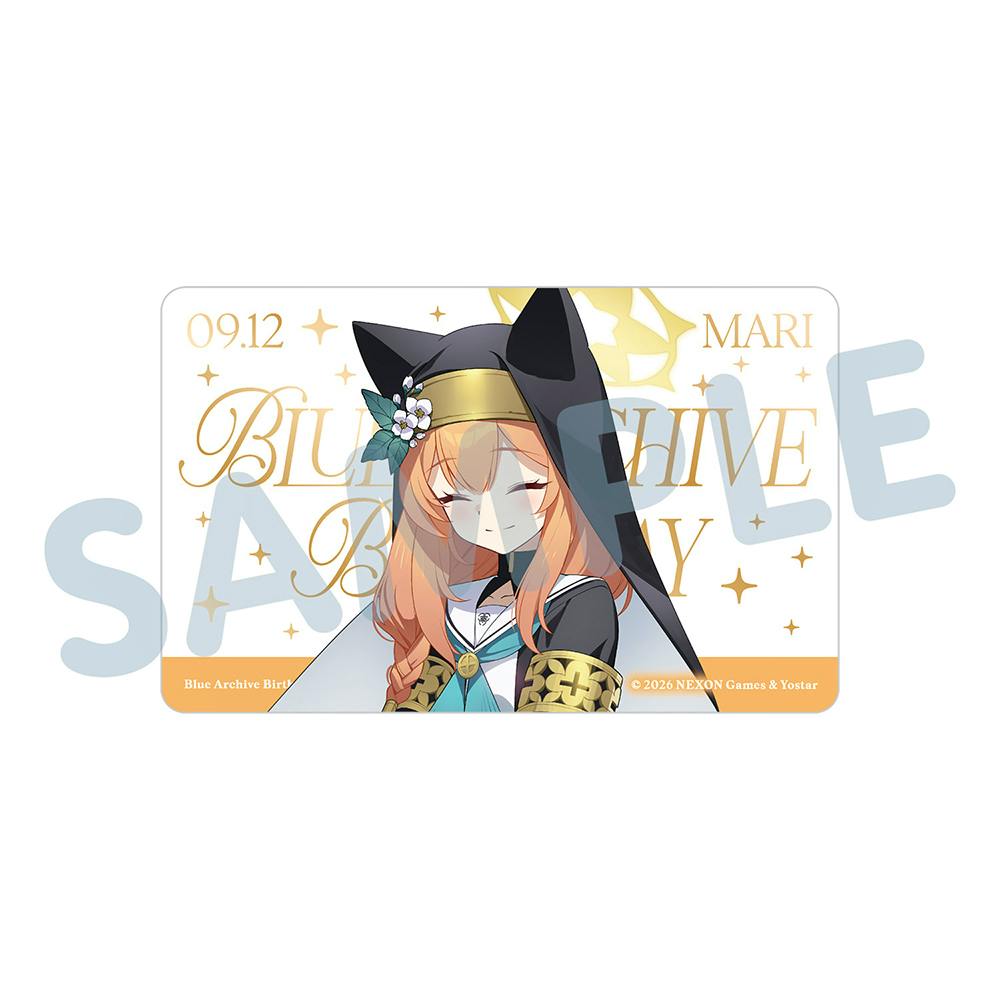 Front of the バースデーカード／マリー showing an illustrated character Mari with gold lettering and a SAMPLE watermark.