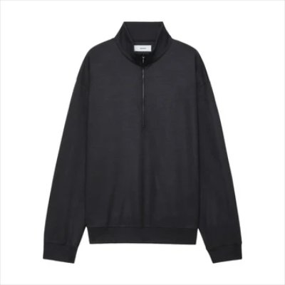 Charcoal men's wool knit half-zip stand collar jacket shown front on a white background.