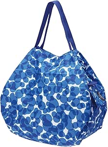 Blue patterned Marna Shupatto compact folding shopping bag with two shoulder straps.