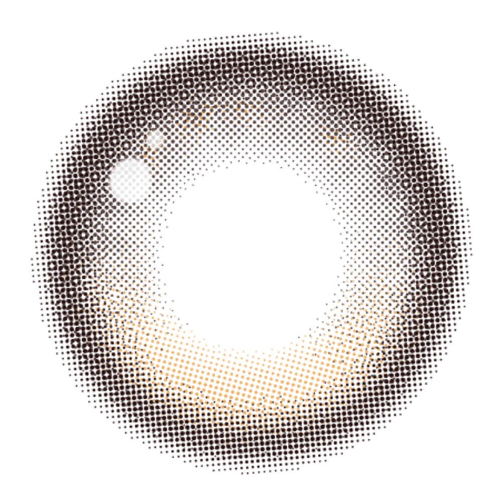 Top-down image of the contact lens pattern with a brown dotted outer ring and clear center.