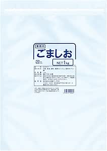 Front of a white package of Marumiya Foods Industry gomashio rice seasoning labeled NET 1 kg.