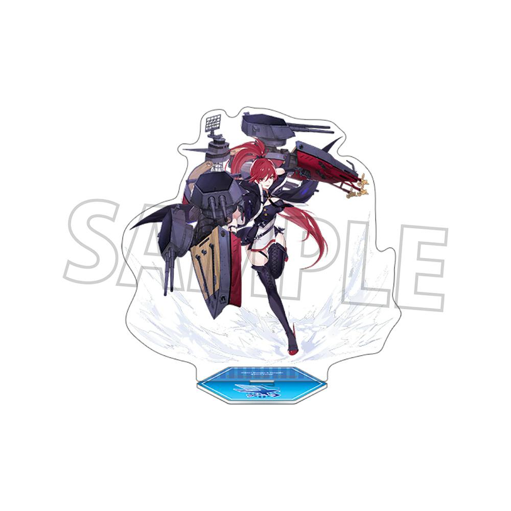 Acrylic stand showing the メリーランド character in a dynamic pose with ship-like equipment and a blue display base on a white background with a SAMPLE watermark.