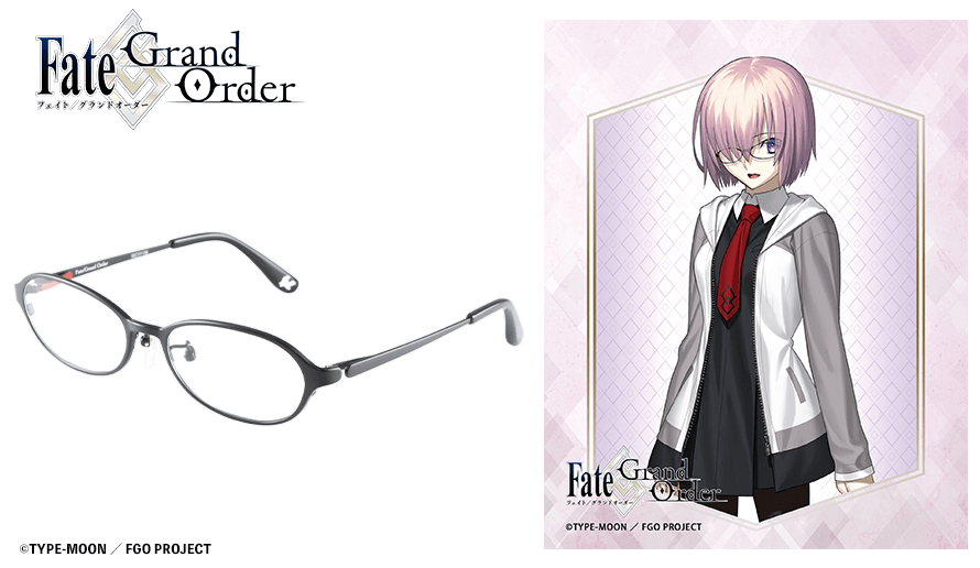 Photo of the Mash Kyrielight (Shielder) model corrective eyeglasses shown alongside a character illustration of Mash Kyrielight.