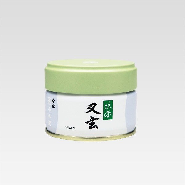 A single white tin of matcha green tea with a light green lid and Japanese characters on the label.