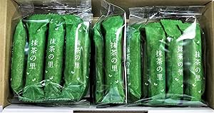 A box containing multiple individually wrapped green Matcha no Sato biscuits arranged in rows.