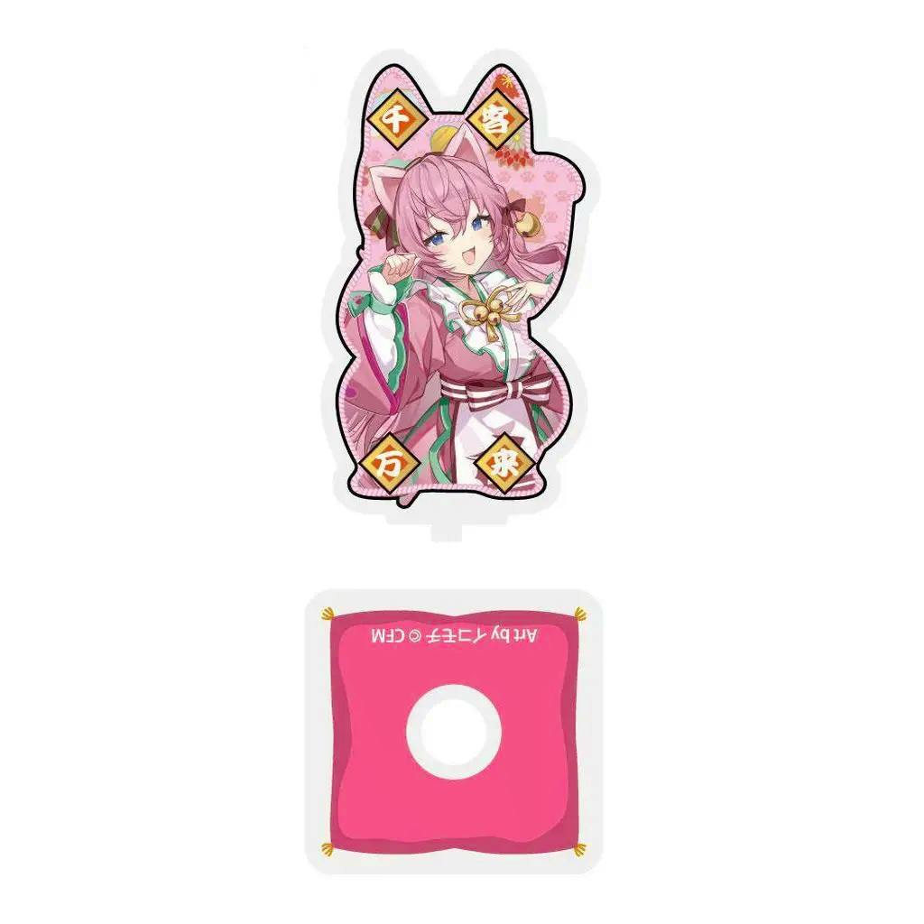 Die-cut acrylic stand of 巡音ルカ (Megurine Luka) with its square pink base shown on a white background.