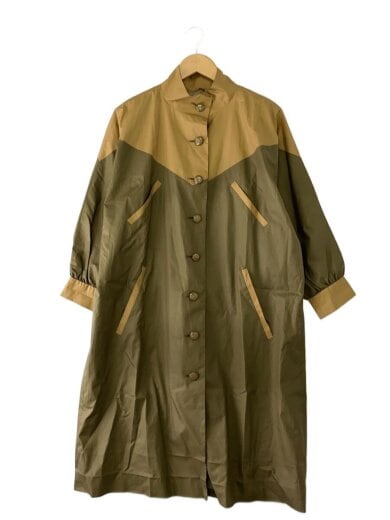 Front view of a beige cotton men's stand-collar coat on a hanger.