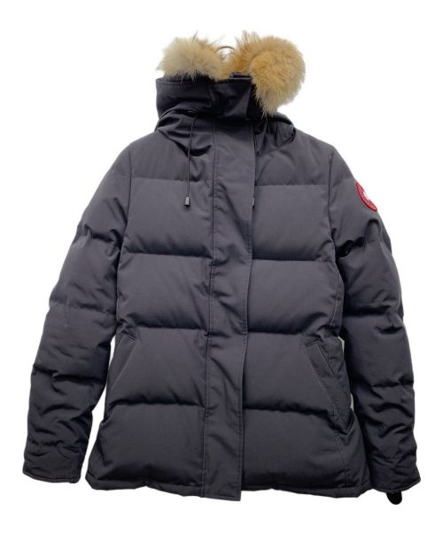 Front view of a men's down jacket with a fur-trimmed hood on a white background.