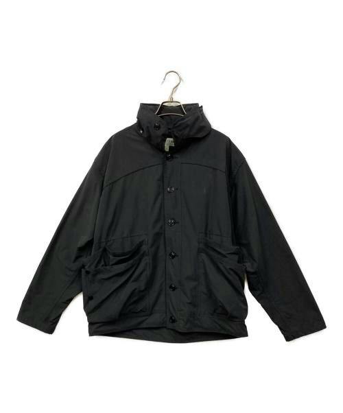 Black men's polyester jacket shown front-facing on a hanger against a white background.