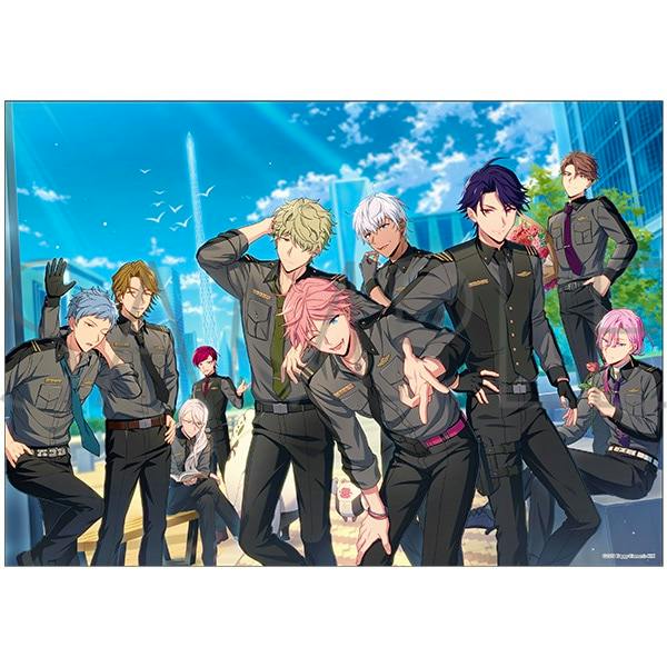 Illustrated clear poster of Mentors+ characters in uniforms posing outdoors against a blue-sky city backdrop.