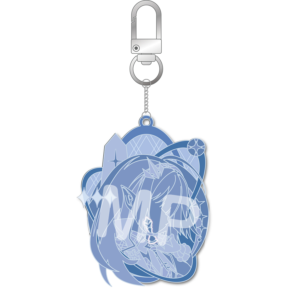 Front view of the metal phone strap charm メタルチャーム 001.魔王 showing a blue character design with attached metal clip and chain.