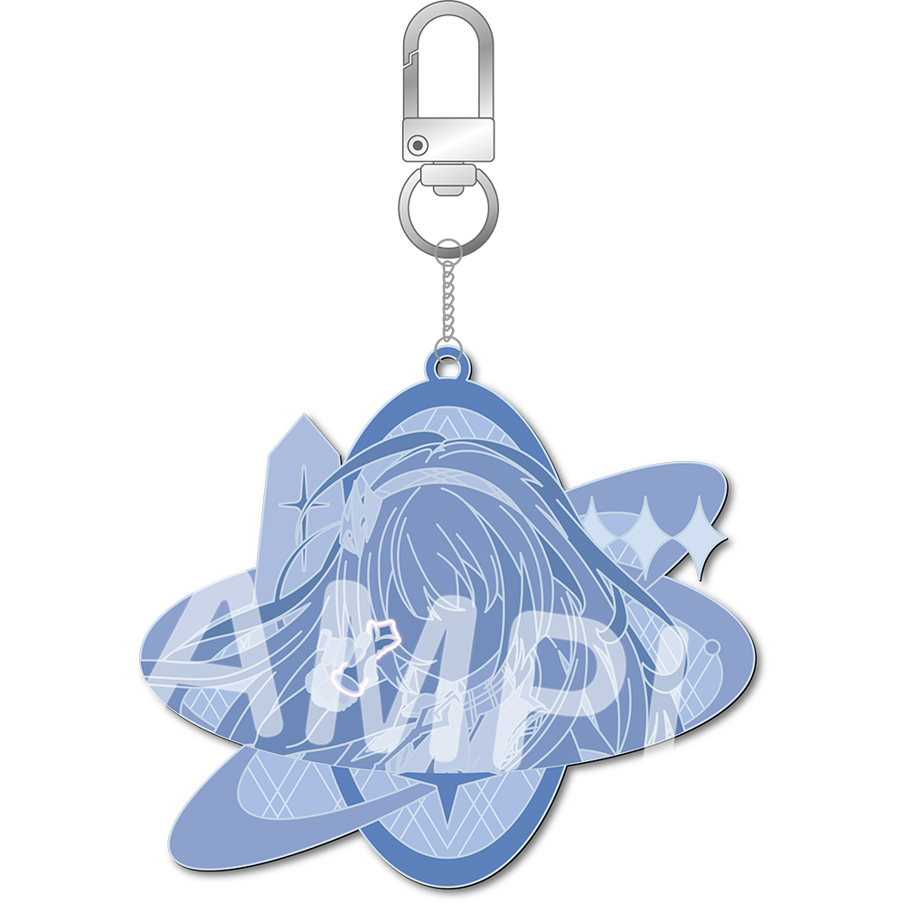 Front view of the metal phone strap charm メタルチャーム 002.魔王 showing the blue illustrated front and attached clasp.