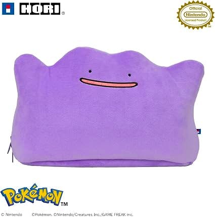 Front view of a purple Metamon (Ditto) plush polyester pouch for Nintendo Switch, showing its face and shape.