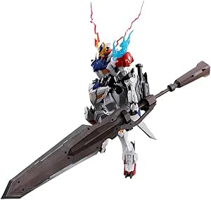 Gundam Barbatos 1/100 model fitted with expansion parts and holding a large sword.