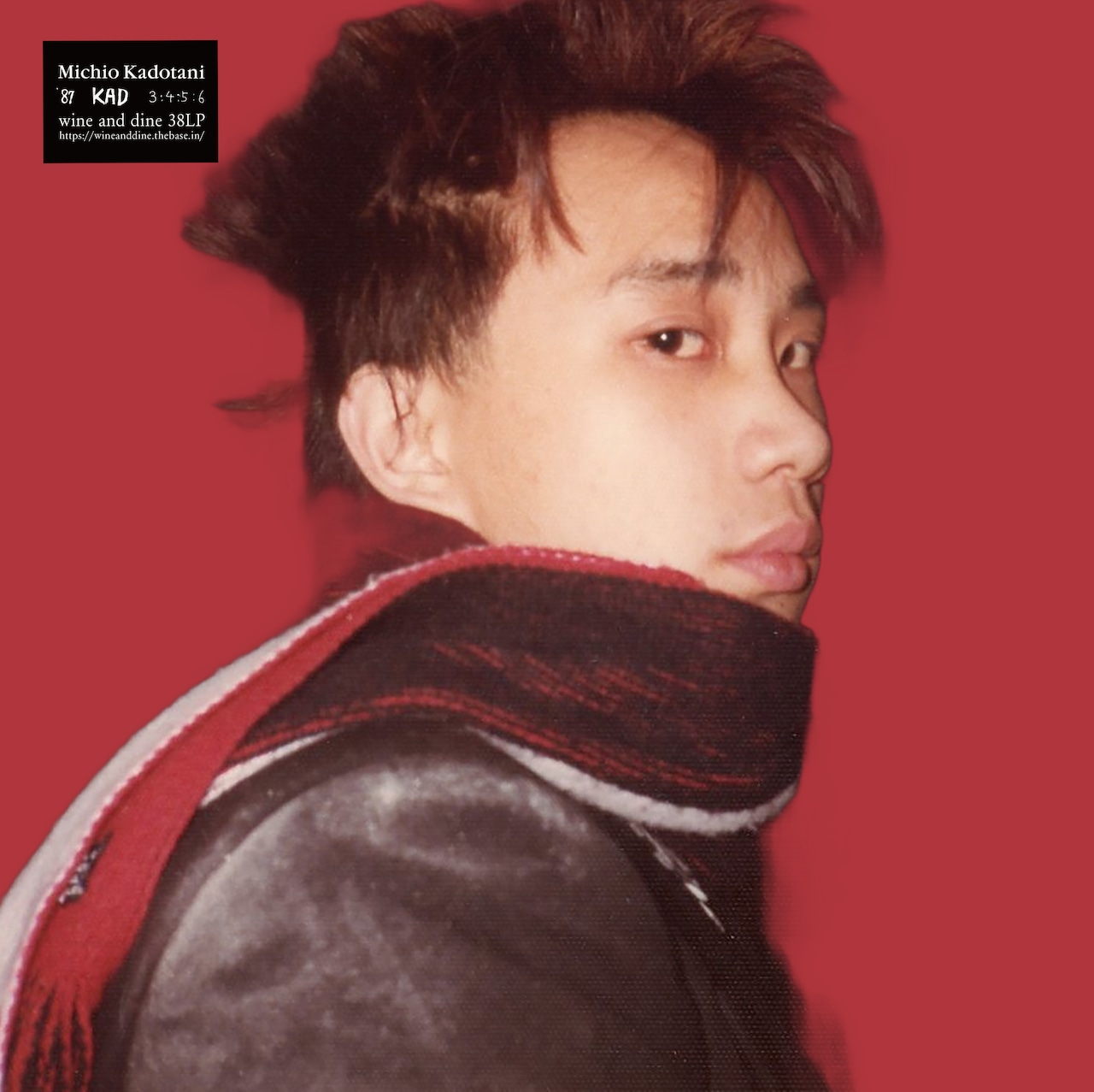 Front cover of the ’87 KAD 3:4:5:6 LP showing a portrait photograph of Michio Kadotani against a red background.