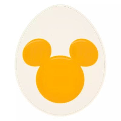 Egg-shaped decoration magnet with a yellow Mickey Mouse head silhouette on a white background.