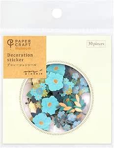 Packaged Midori decoration paper stickers with a blue floral pattern visible through a round window on the packaging.
