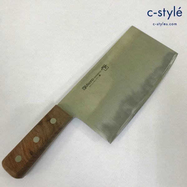 Misono Chinese cleaver with a stainless steel blade and wooden handle on a white background.
