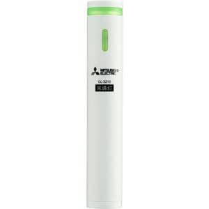 Front view of a white cylindrical Mitsubishi Electric LED emergency lamp CL-3210 with a green top accent.